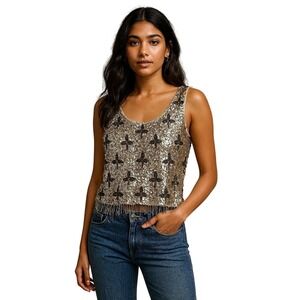 Vintage 60s Recalia Imports Sequin Beaded Top‎ Silk Lined XS Cocktail Party Glam